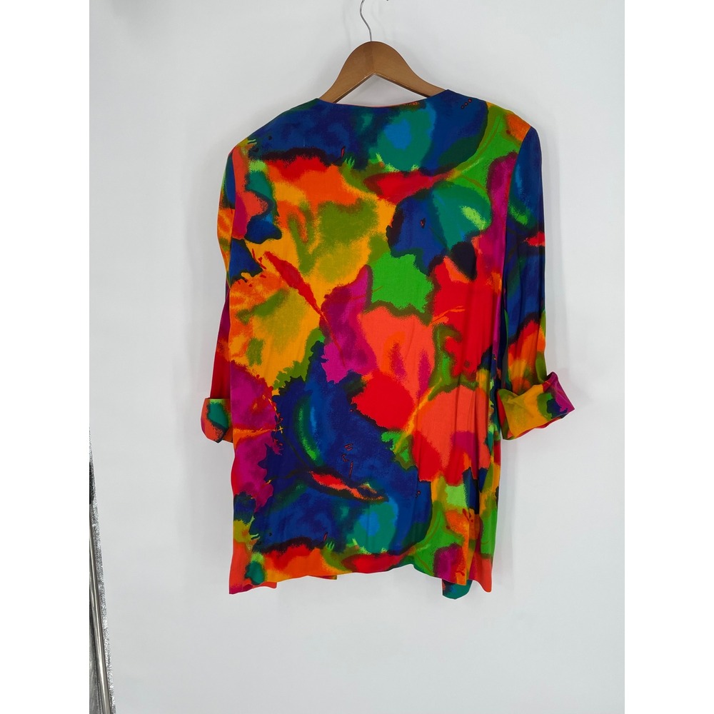 Lady Carol Petites Vintage Abstract Watercolor Open Front Duster Jacket Size 14 - Picture 9 of 10